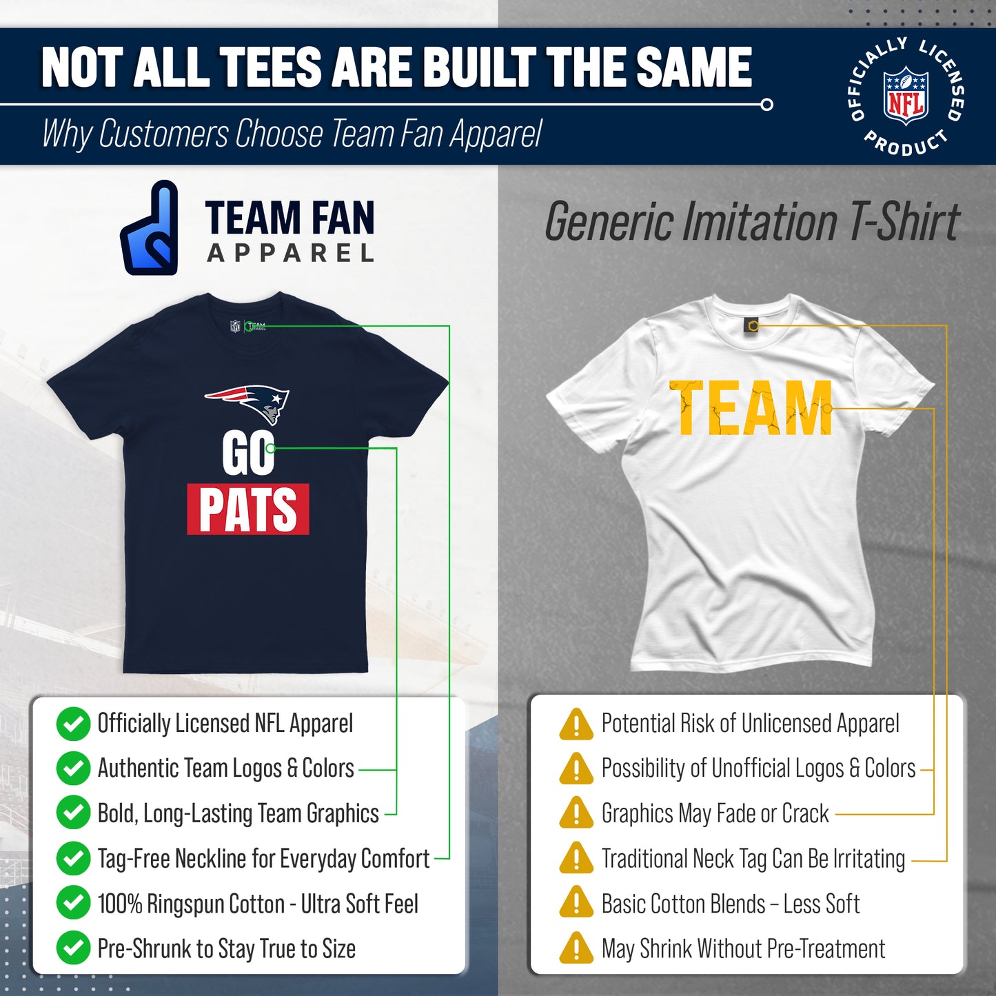New England Patriots NFL Adult Team Slogan Unisex T-Shirt - Navy