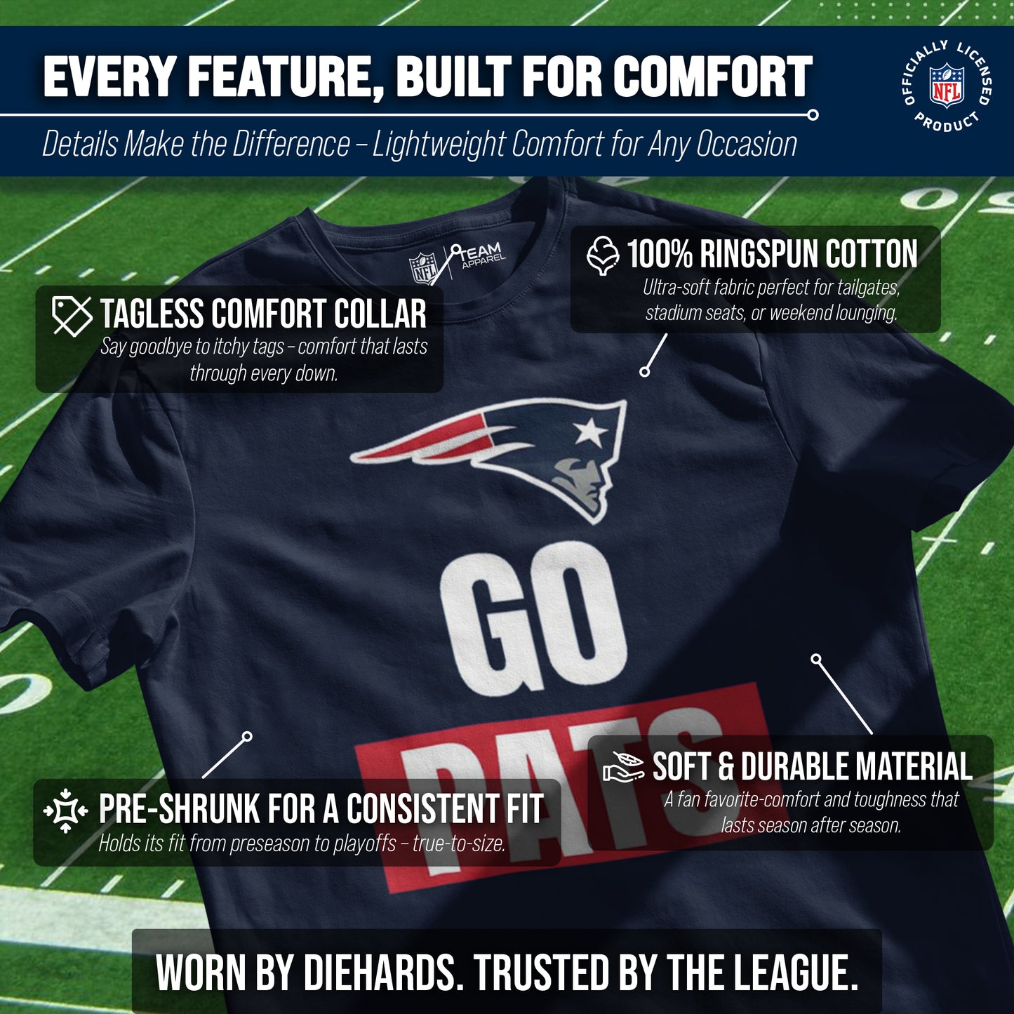 New England Patriots NFL Adult Team Slogan Unisex T-Shirt - Navy