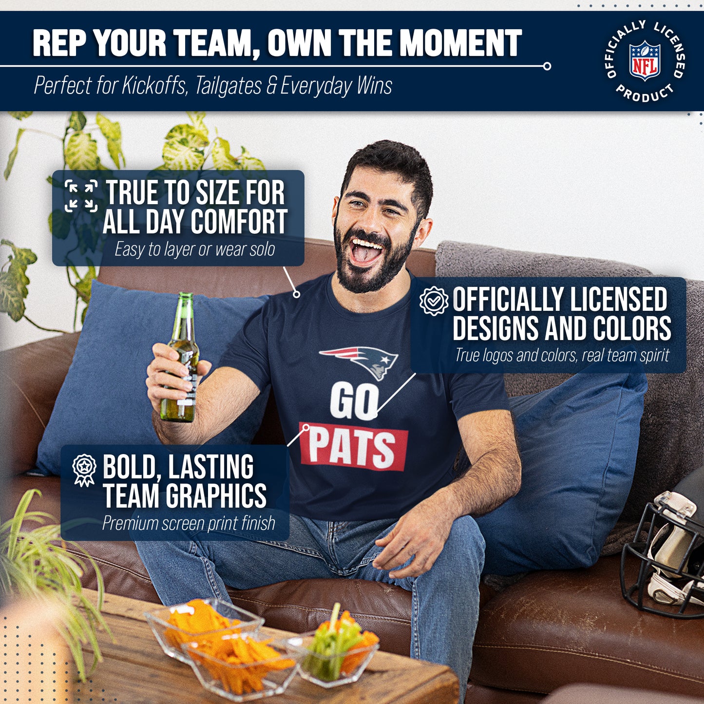 New England Patriots NFL Adult Team Slogan Unisex T-Shirt - Navy