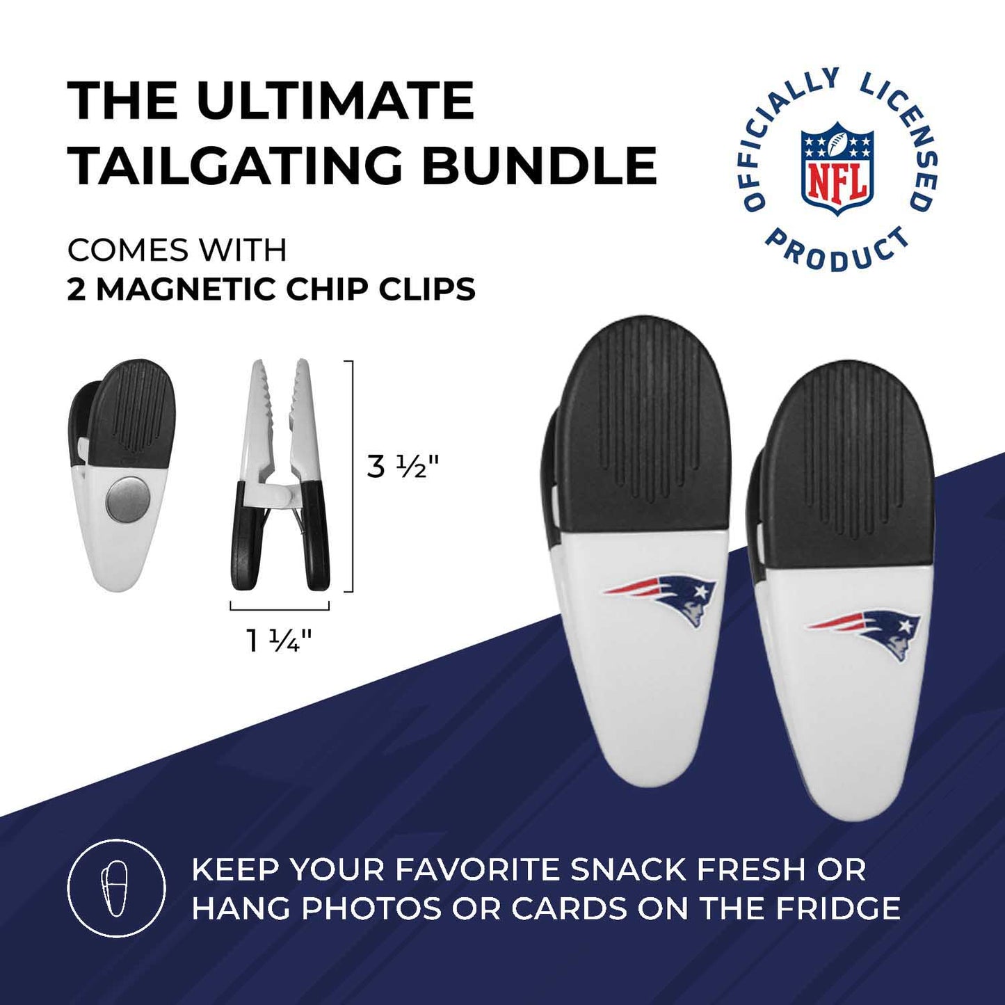 New England Patriots NFL Two Piece Grilling Tools Set with 2 Magnet Chip Clips - Chrome