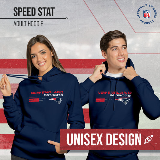 New England Patriots Adult NFL Speed Stat Sheet Fleece Hooded Sweatshirt - Navy
