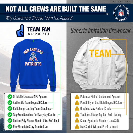 New England Patriots NFL Adult Unisex Retro Gameday Ultra Soft Fleece Crewneck Sweatshirt - Royal