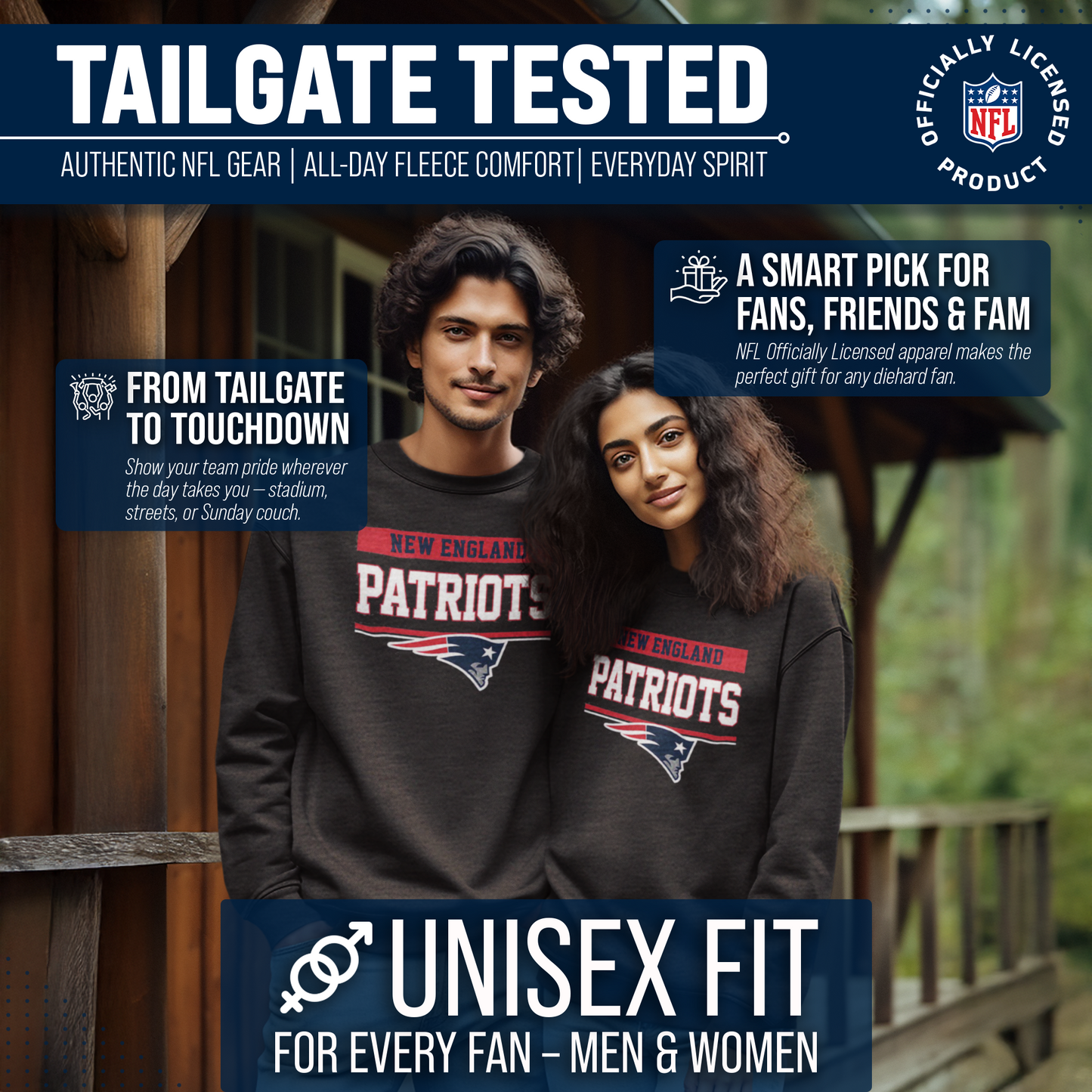 New England Patriots NFL Adult Long Sleeve Team Block Charcoal Crewneck Sweatshirt - Charcoal