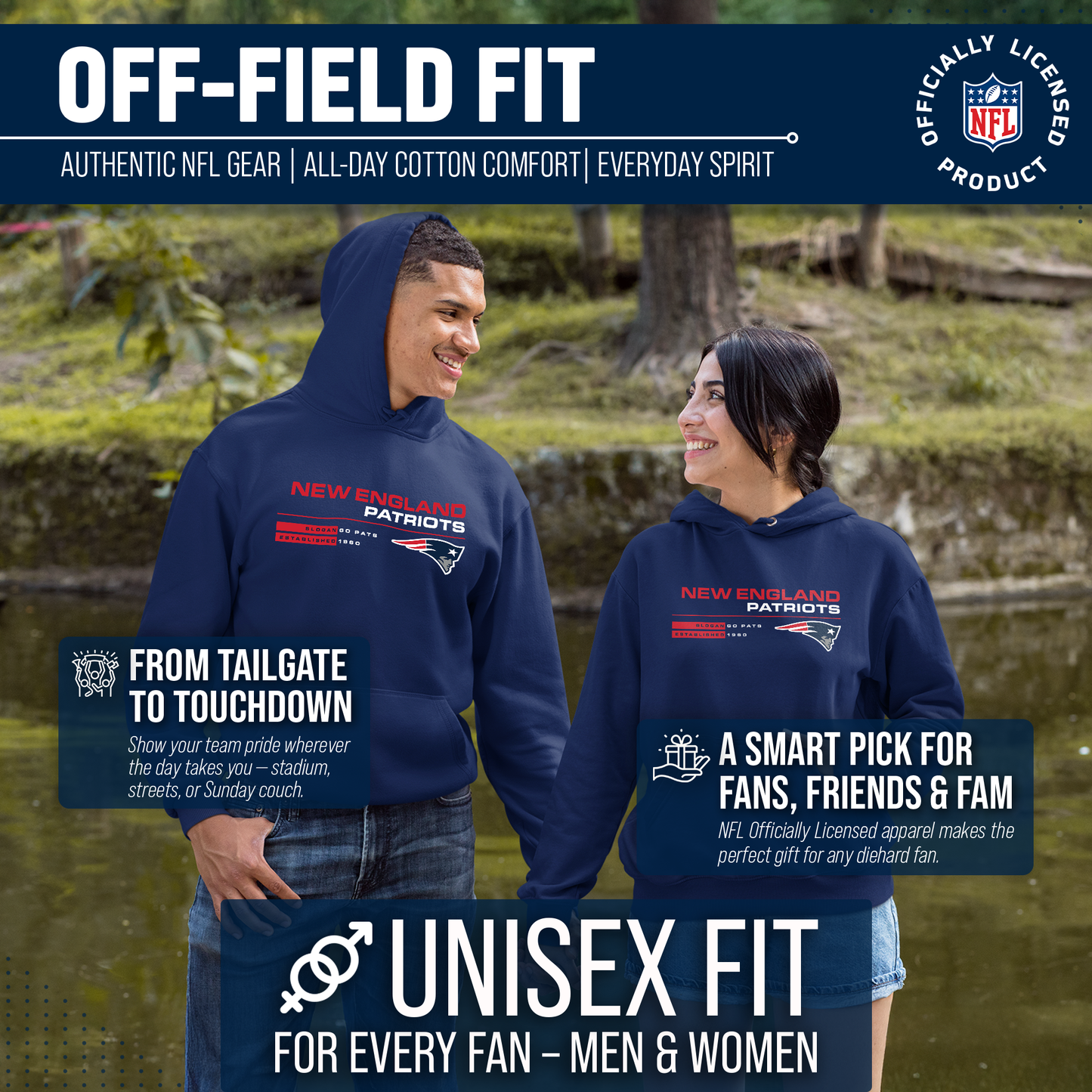 New England Patriots Adult NFL Speed Stat Sheet Fleece Hooded Sweatshirt - Navy