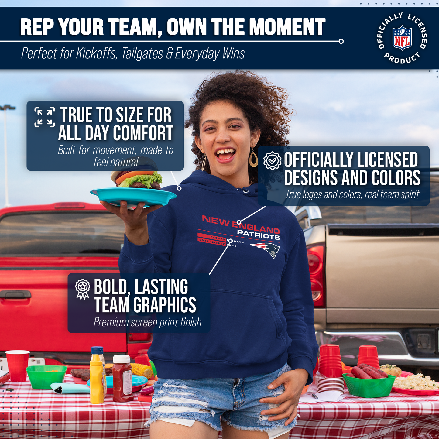 New England Patriots Adult NFL Speed Stat Sheet Fleece Hooded Sweatshirt - Navy