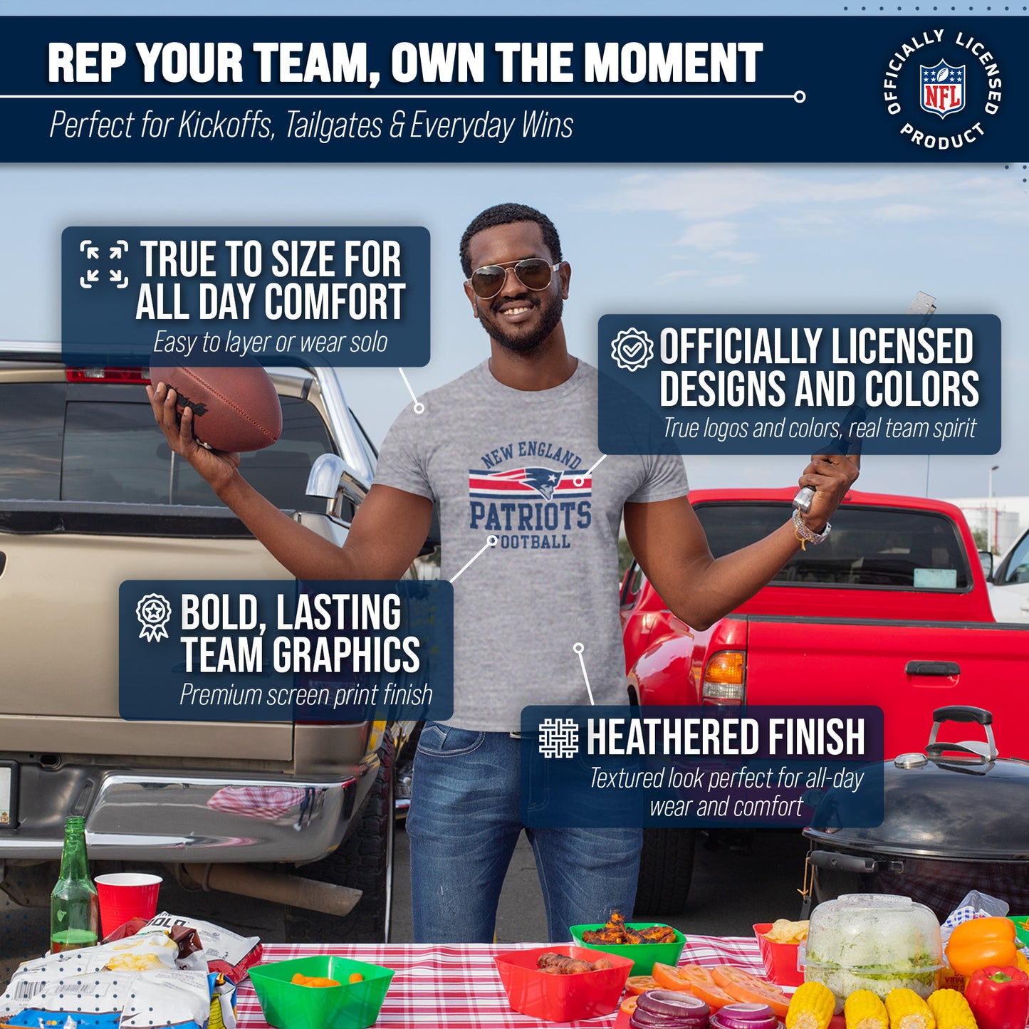 New England Patriots NFL Adult Short Sleeve Team Stripe Tee - Sport Gray