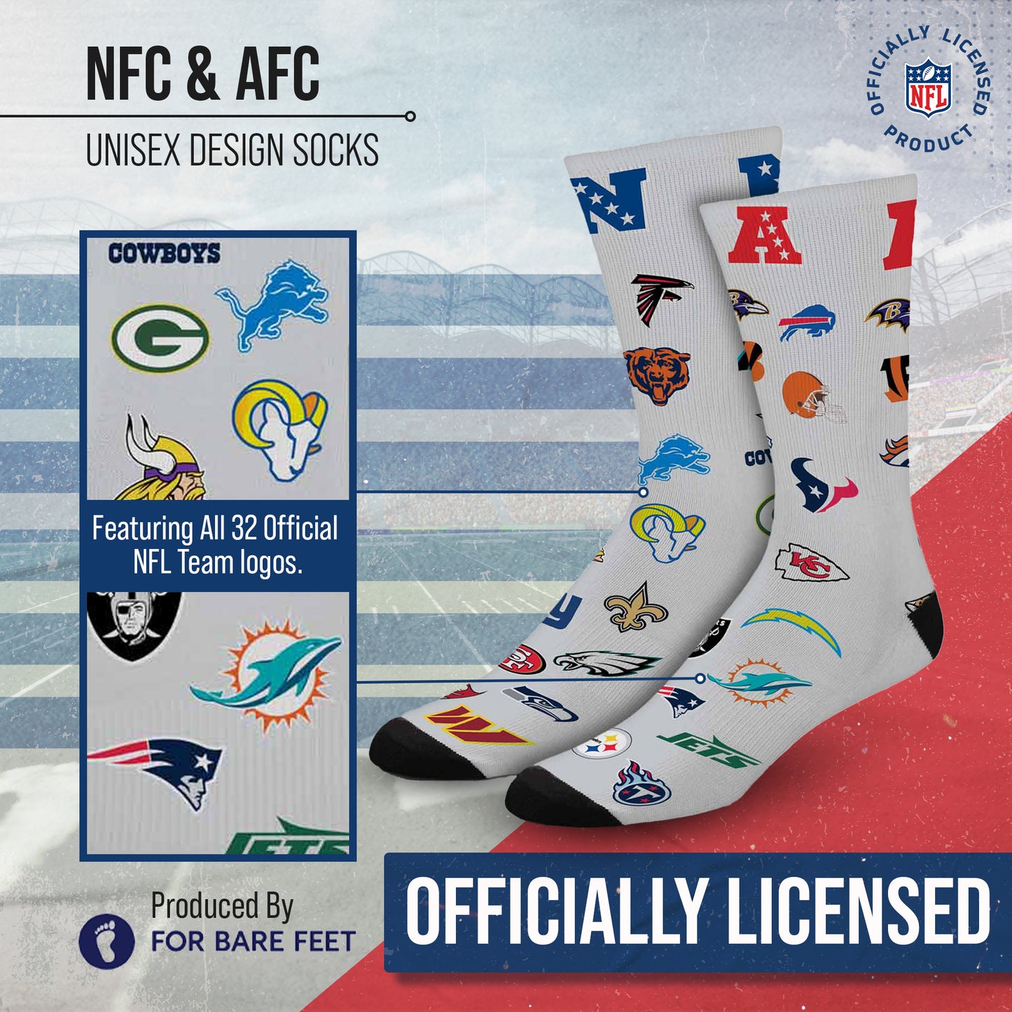 NFL Adult  Ultimate Fan All Over Logo Crew Socks - Gray
