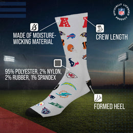 NFL Adult  Ultimate Fan All Over Logo Crew Socks - Gray