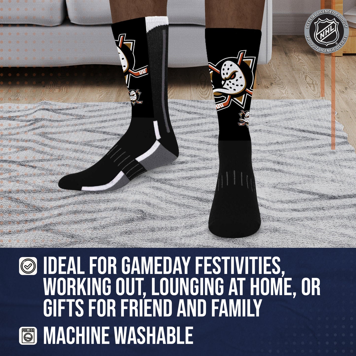 Anaheim Ducks Adult NHL Zoom Curve Team Crew Socks - Black