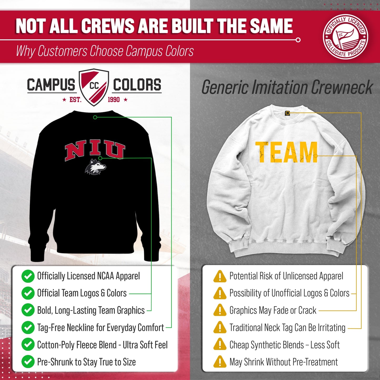 Northern Illinois Huskies Adult Arch & Logo Soft Style Gameday Crewneck Sweatshirt - Black