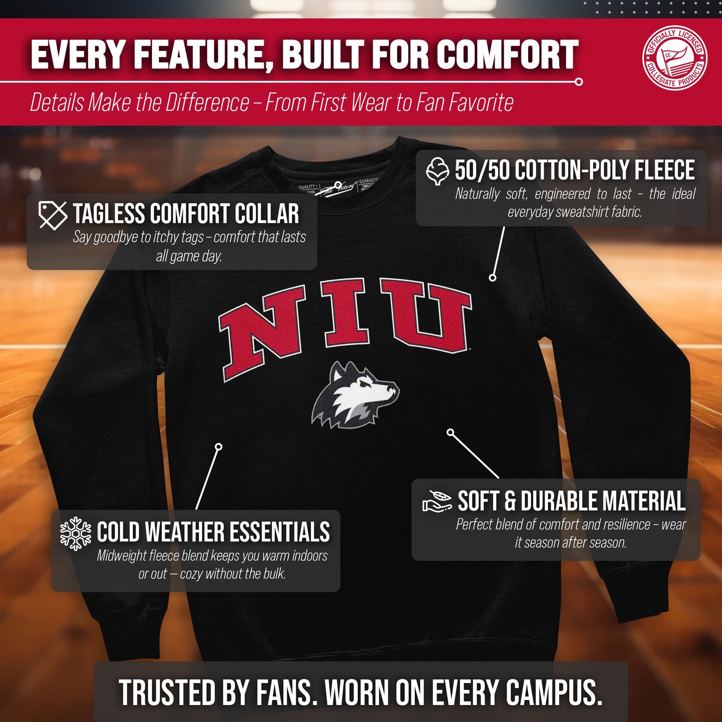 Northern Illinois Huskies Adult Arch & Logo Soft Style Gameday Crewneck Sweatshirt - Black