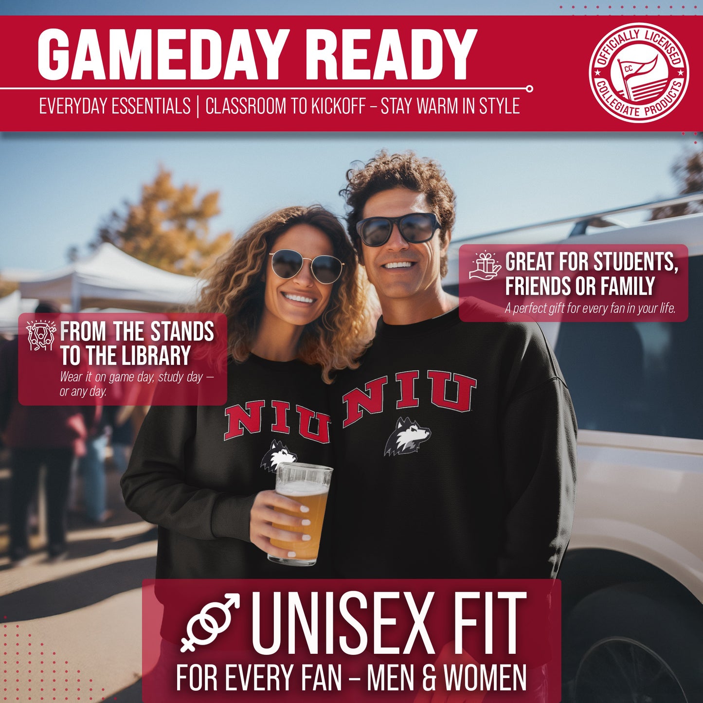 Northern Illinois Huskies Adult Arch & Logo Soft Style Gameday Crewneck Sweatshirt - Black