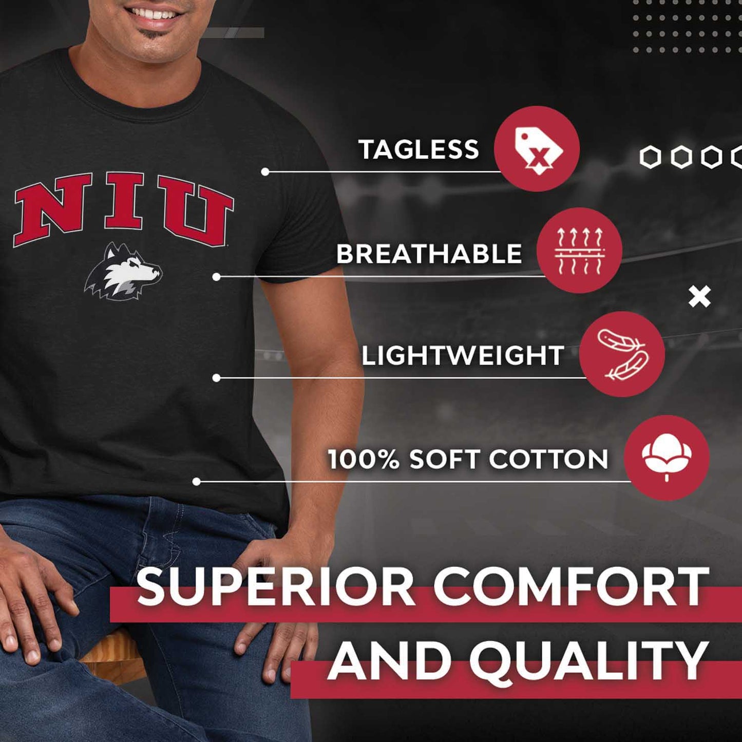 Northern Illinois Huskies  Arch and Logo Short Sleeve T-shirt - Black