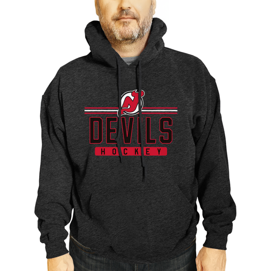 New Jersey Devils NHL Adult Heather Charcoal True Fan Hooded Sweatshirt Unisex - Charcoal