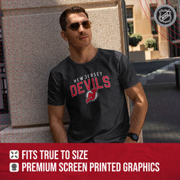 New Jersey Devils NHL Adult Powerplay Heathered Unisex T-Shirt - Black Heather