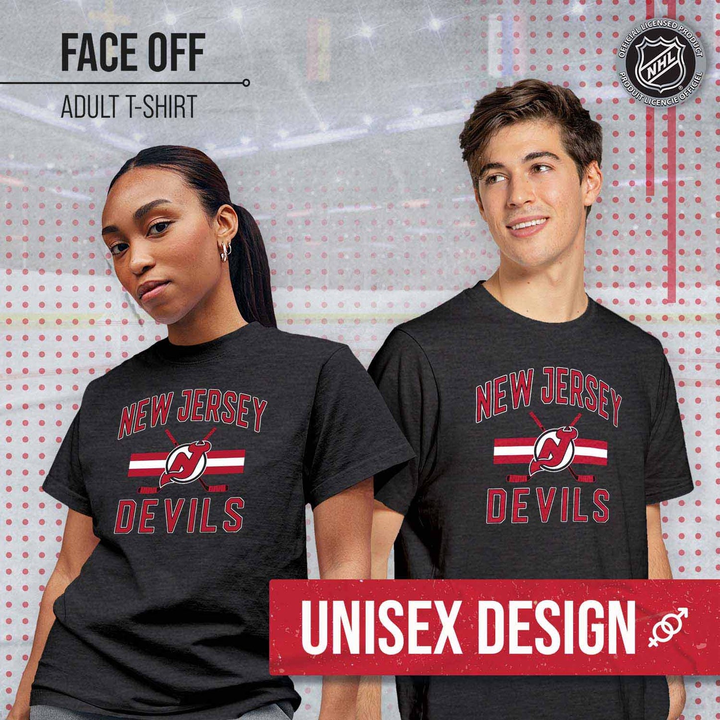 New Jersey Devils NHL Adult Faceoff Tag-Less T-Shirt - Black
