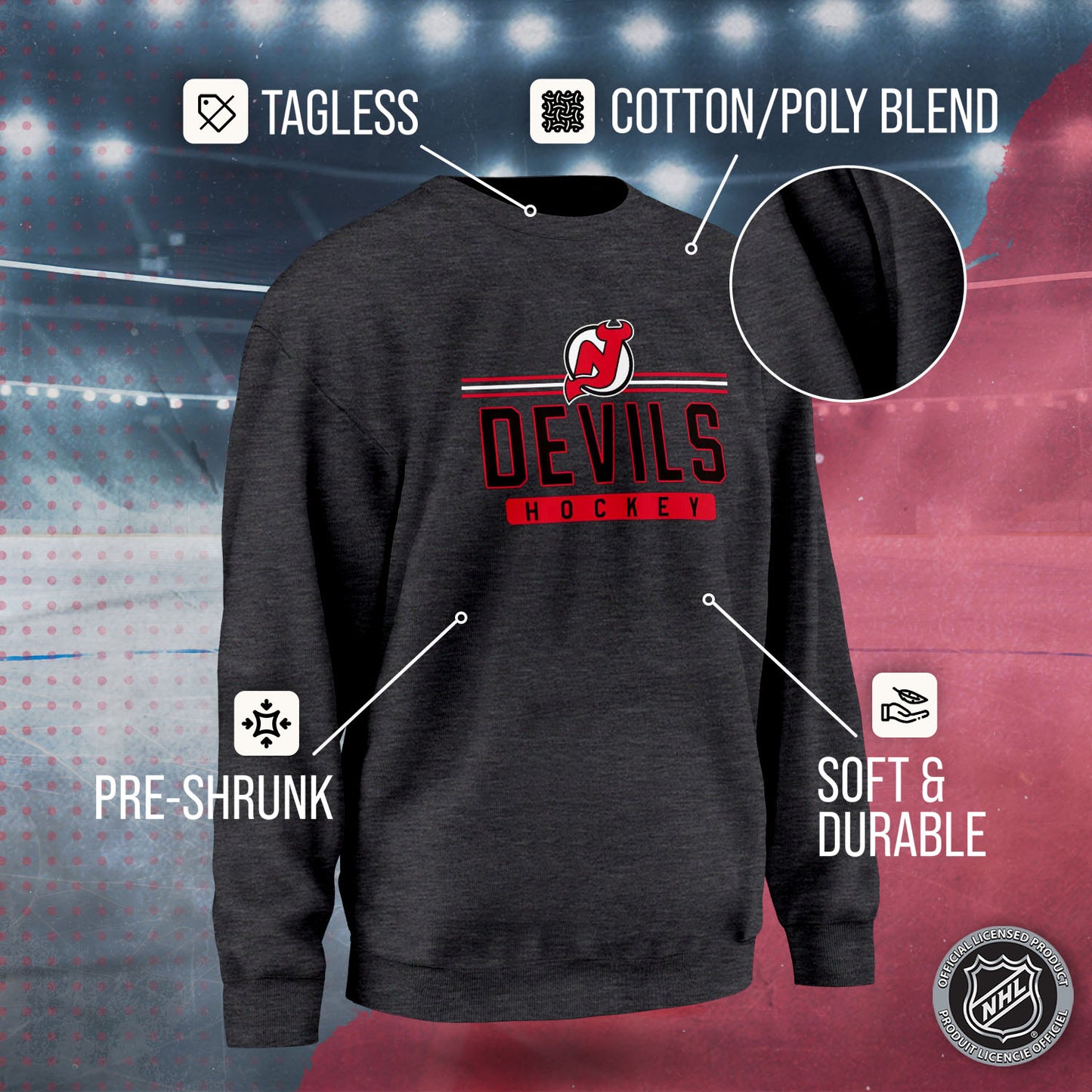 New Jersey Devils NHL Charcoal True Fan Crewneck Sweatshirt - Charcoal
