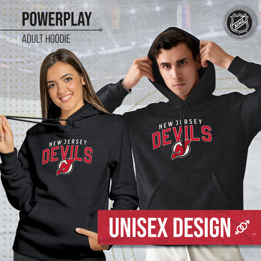 New Jersey Devils NHL Adult Unisex Powerplay Hooded Sweatshirt - Black Heather