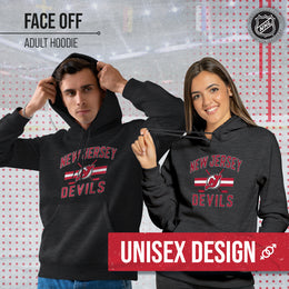 New Jersey Devils Adult NHL Faceoff Hockey Fleece Hooded Sweatshirt- Jersey Stripe - Black
