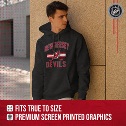 New Jersey Devils Adult NHL Faceoff Hockey Fleece Hooded Sweatshirt- Jersey Stripe - Black