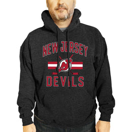 New Jersey Devils Adult NHL Faceoff Hockey Fleece Hooded Sweatshirt- Jersey Stripe - Black