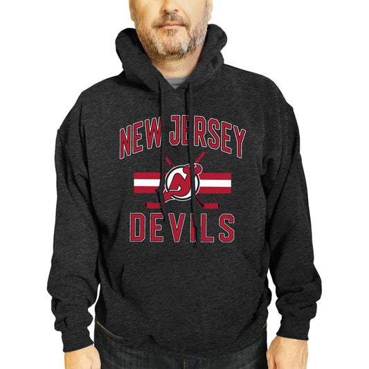 New Jersey Devils Adult NHL Faceoff Hockey Fleece Hooded Sweatshirt- Jersey Stripe - Black