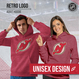 New Jersey Devils Adult NHL Retro Logo Hockey Fleece Hooded Sweatshirt - Red Heather