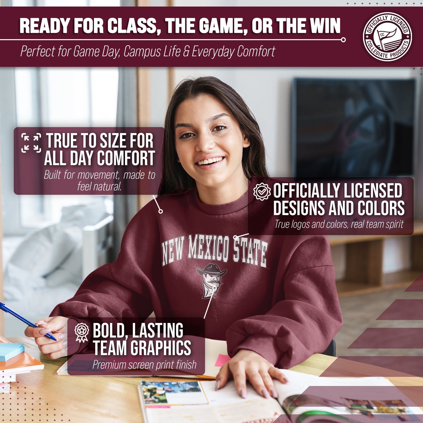 New Mexico State Aggies Adult Arch & Logo Soft Style Gameday Crewneck Sweatshirt - Maroon