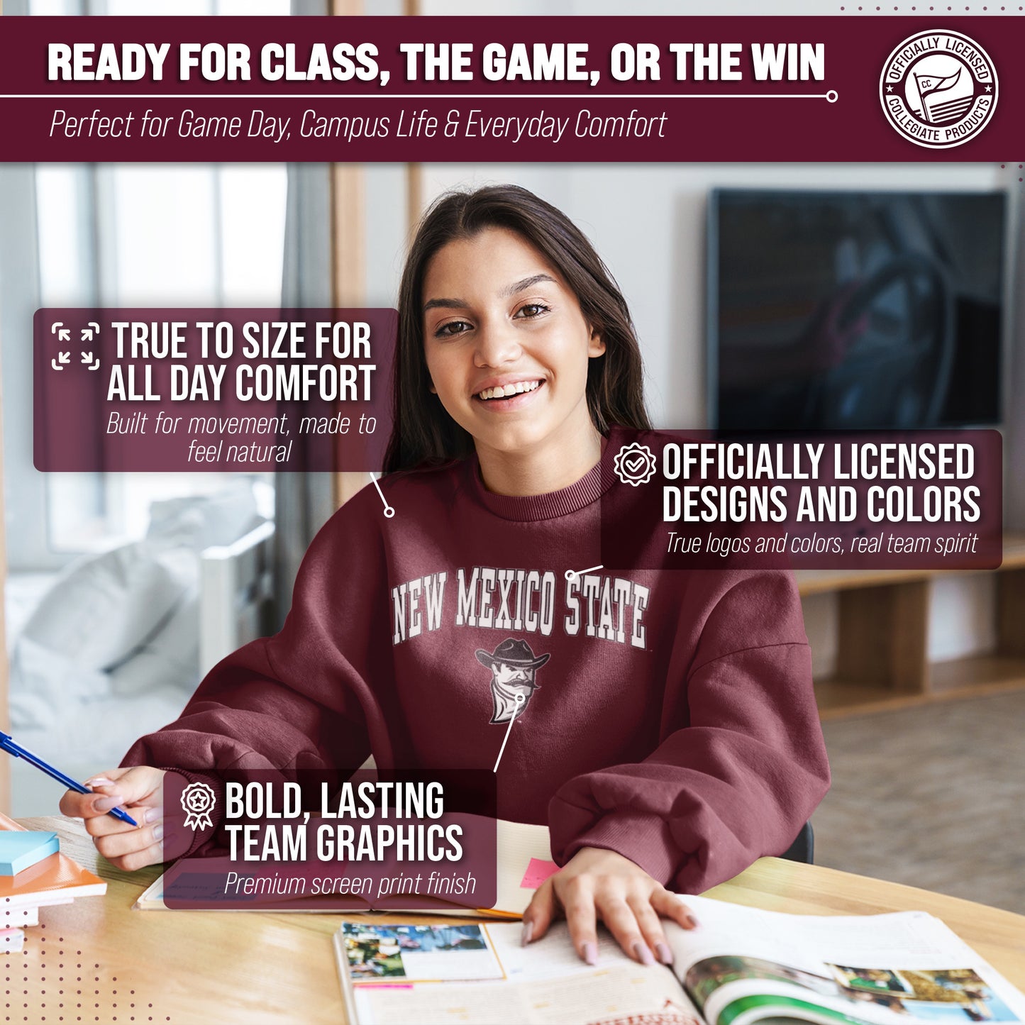 New Mexico State Aggies Adult Arch & Logo Soft Style Gameday Crewneck Sweatshirt - Maroon