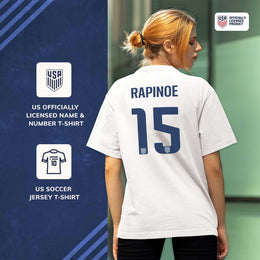 USA National Team The Victory Officially Licensed US Adult Women's National Soccer Team Megan Rapinoe Name & Number T-Shirt - White #15
