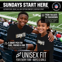 New Orleans Saints NFL Youth Modern Endzone Football T-Shirt Unisex Tag Free Comfortable - Black