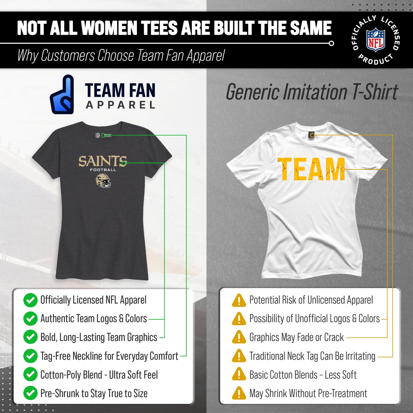 New Orleans Saints Women's NFL Football Helmet Short Sleeve Tagless T-Shirt - Charcoal