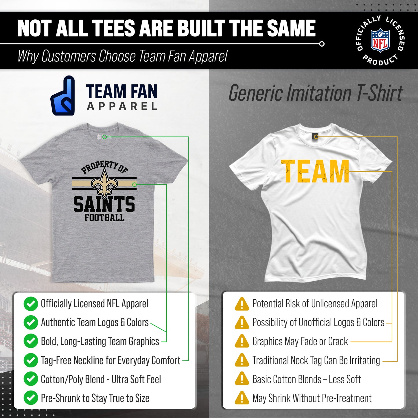 New Orleans Saints NFL Adult Property Of T-Shirt - Sport Gray
