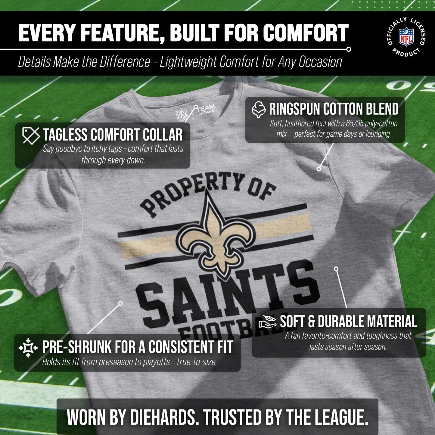 New Orleans Saints NFL Adult Property Of T-Shirt - Sport Gray