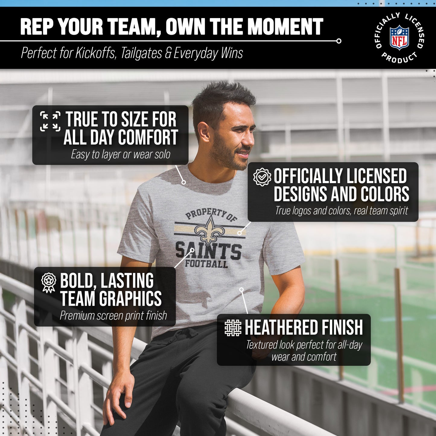 New Orleans Saints NFL Adult Property Of T-Shirt - Sport Gray