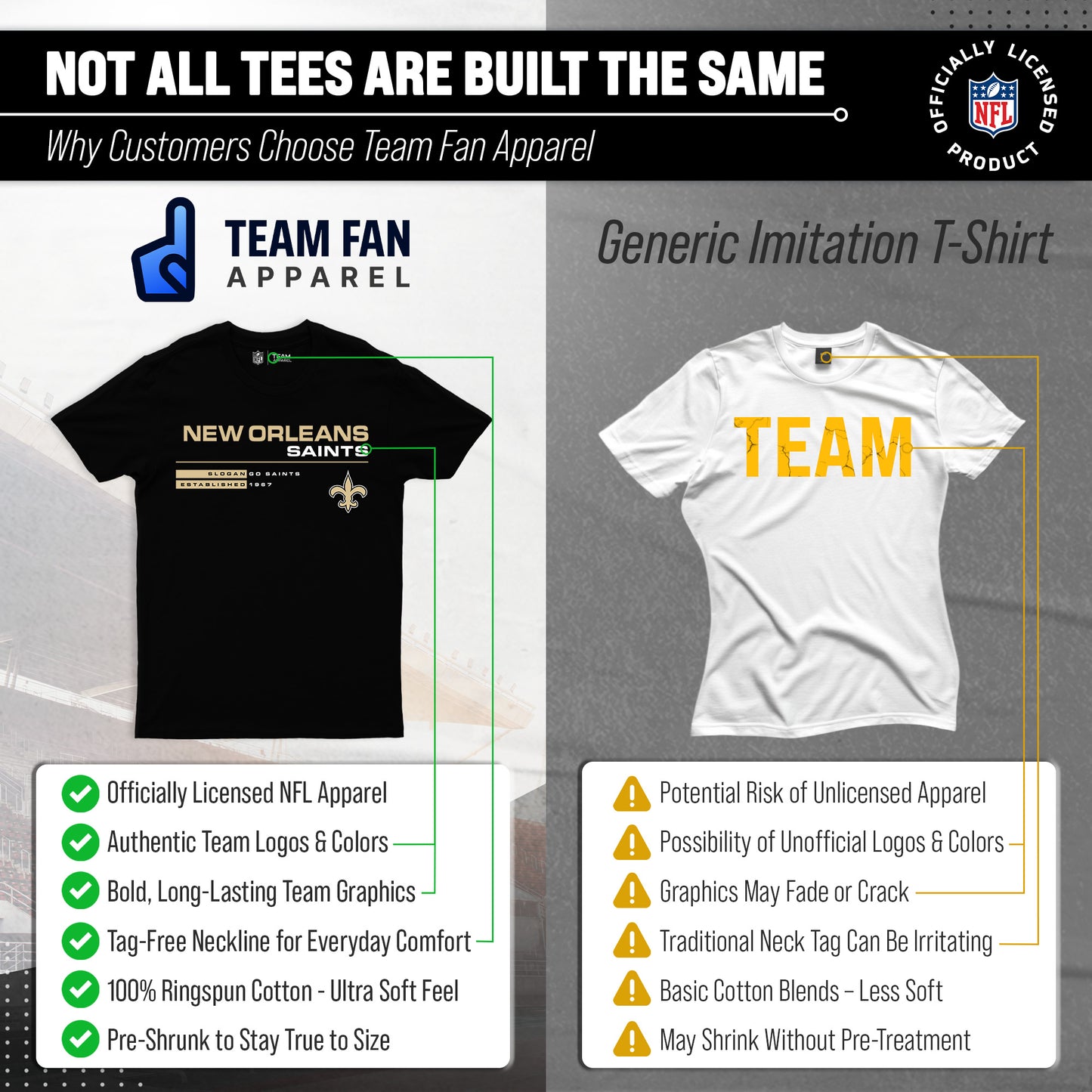 New Orleans Saints Adult NFL Speed Stat Sheet T-Shirt - Black