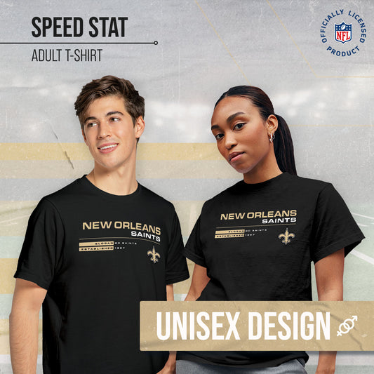 New Orleans Saints Adult NFL Speed Stat Sheet T-Shirt - Black