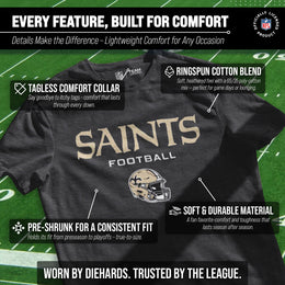 New Orleans Saints NFL Adult Football Helmet Tagless T-Shirt - Charcoal