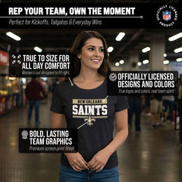 New Orleans Saints NFL Women's Team Block Charcoal Tagless T-Shirt - Charcoal