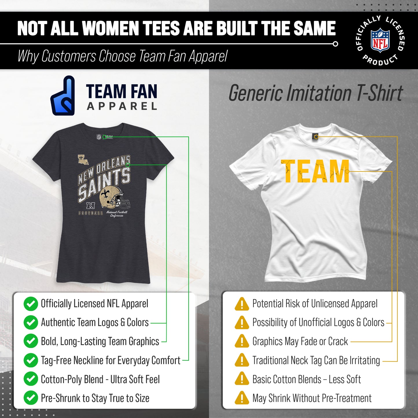 New Orleans Saints NFL Womens Distressed Helmet Tag-Less Soft T-Shirt - Heather Charcoal