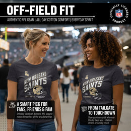 New Orleans Saints NFL Womens Distressed Helmet Tag-Less Soft T-Shirt - Heather Charcoal