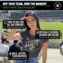 New Orleans Saints NFL Womens Distressed Helmet Tag-Less Soft T-Shirt - Heather Charcoal