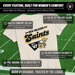 New Orleans Saints NFL Womens Vintage Charm Tag-Less Soft T-Shirt - Birch