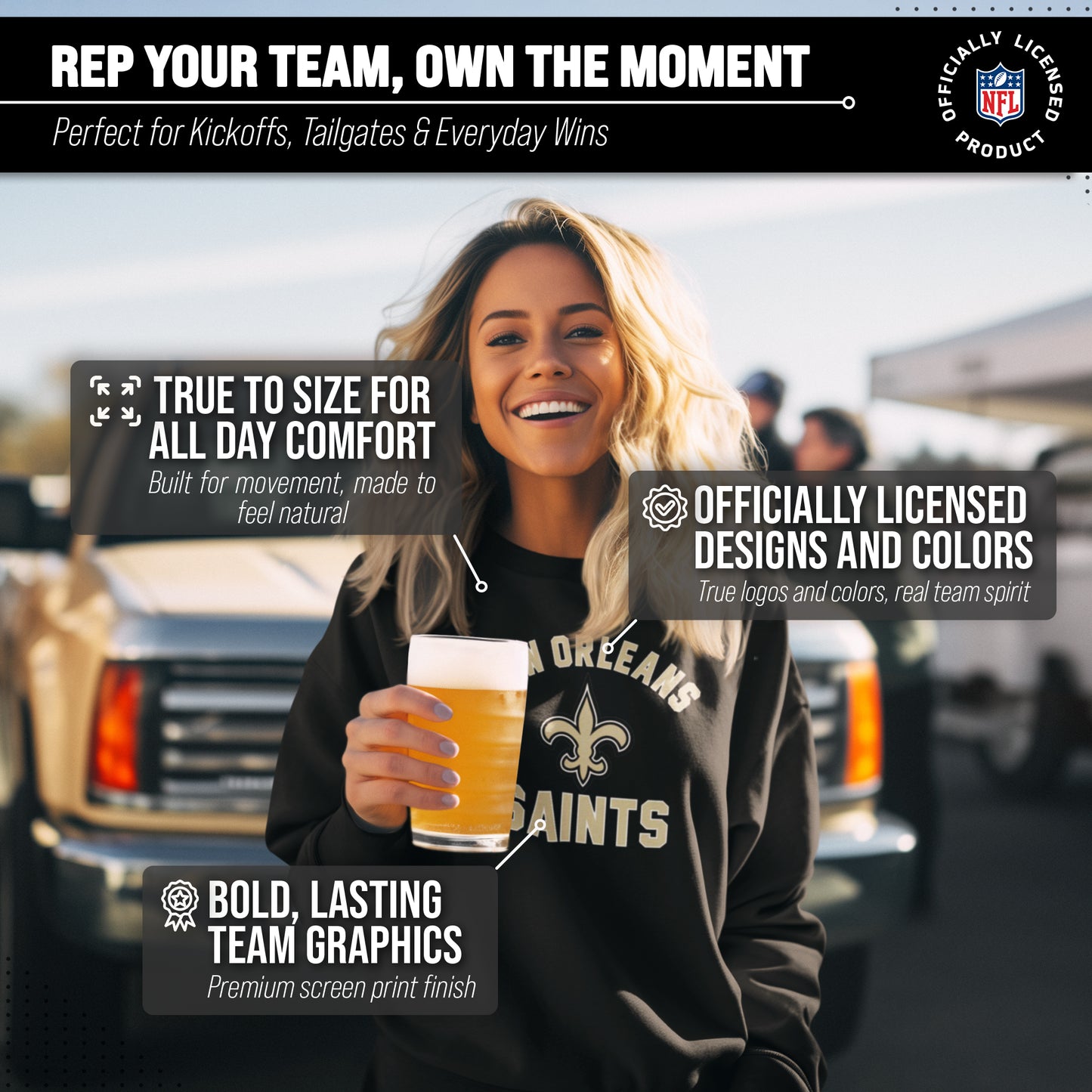 New Orleans Saints NFL Adult Gameday Football Crewneck Sweatshirt - Black