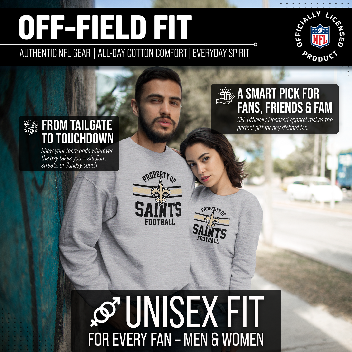 New Orleans Saints NFL Adult Property Of Crewneck Fleece Sweatshirt - Sport Gray