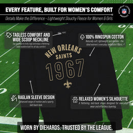 New Orleans Saints NFL Womens Big Date French Terry Slouchy Top - Black