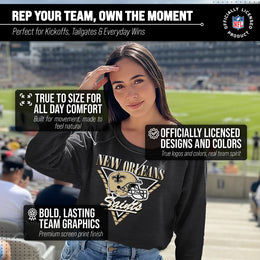 New Orleans Saints NFL Womens Retro Triangle Slouchy Crewneck - Heather Charcoal