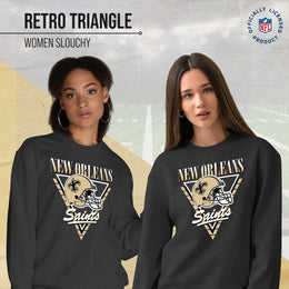 New Orleans Saints NFL Womens Retro Triangle Slouchy Crewneck - Heather Charcoal