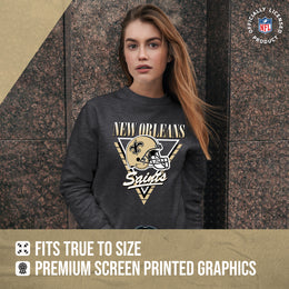 New Orleans Saints NFL Womens Retro Triangle Slouchy Crewneck - Heather Charcoal