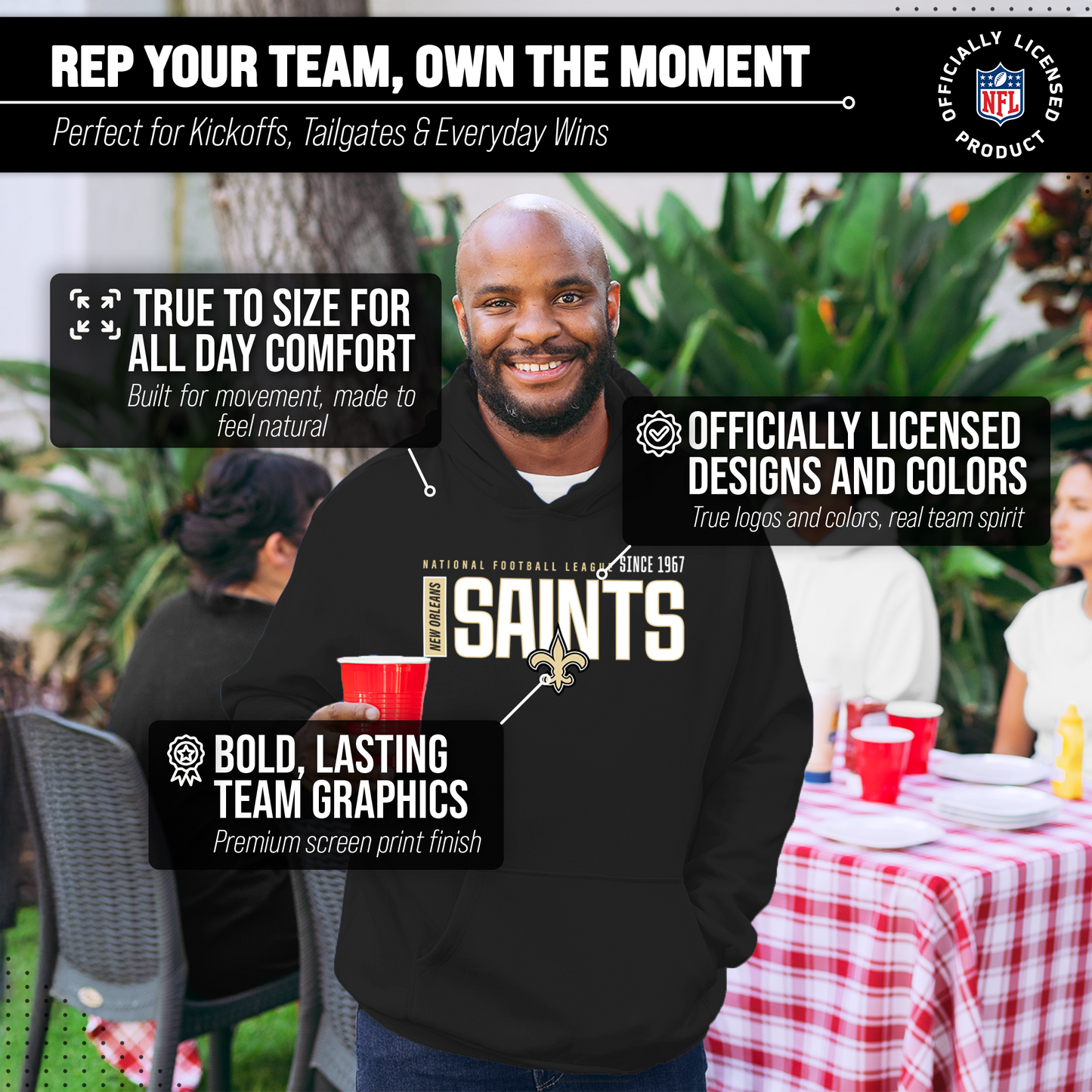 New Orleans Saints NFL Adult Unisex Modern Endzone Soft Fleece Hooded Sweatshirt - Black